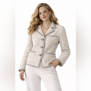 RAQUEL ZORRAQUIN CAMPOS IVORY WHITE SUIT JACKET GLASS BEADS TRIMMING 18W